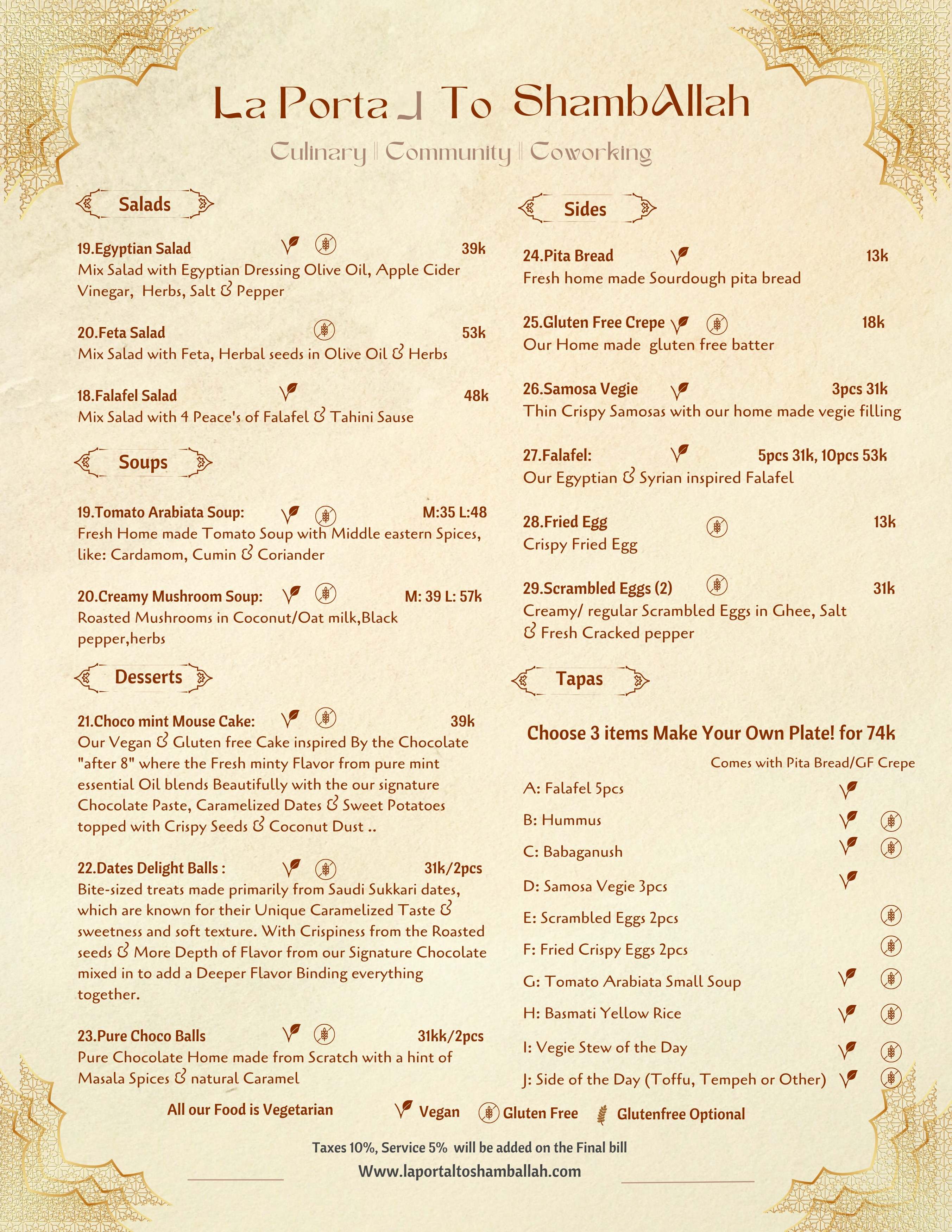La Portal to ShambAllah Menu - Sides and Desserts