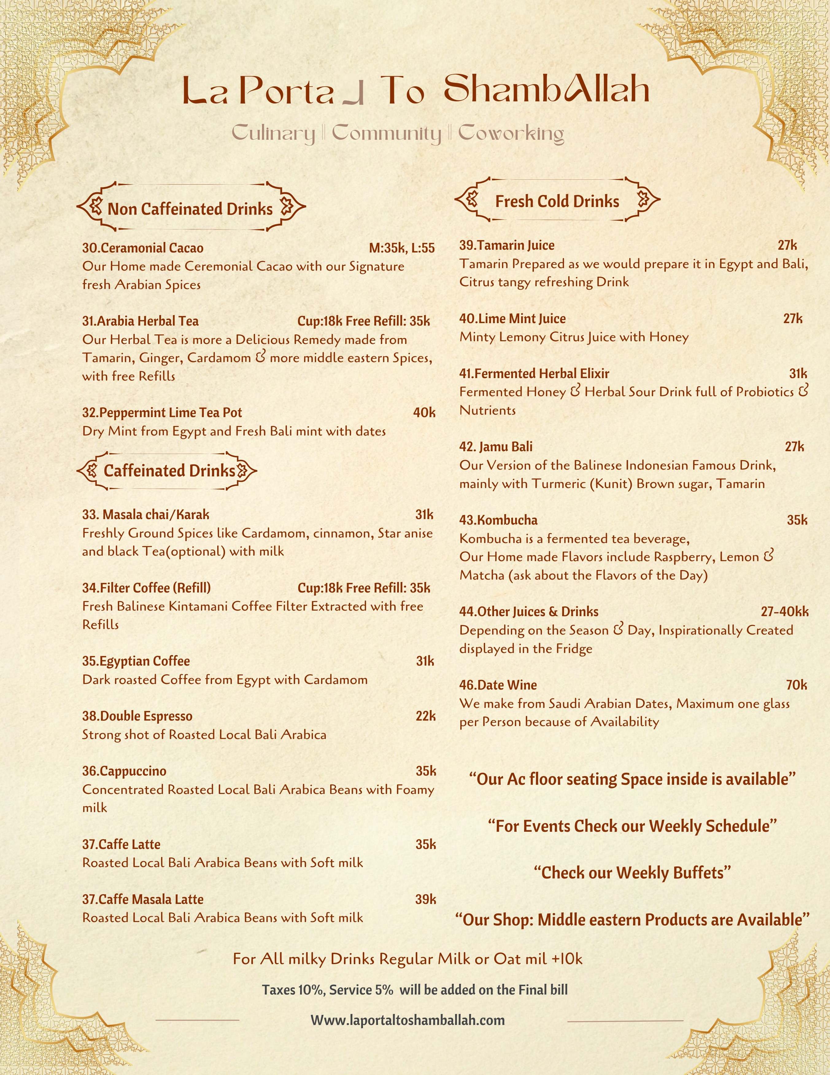 La Portal to ShambAllah Menu - Drinks